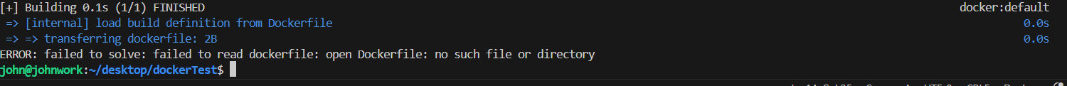 ERROR: failed to solve: failed to read dockerfile: open Dockerfile: no such file or directory