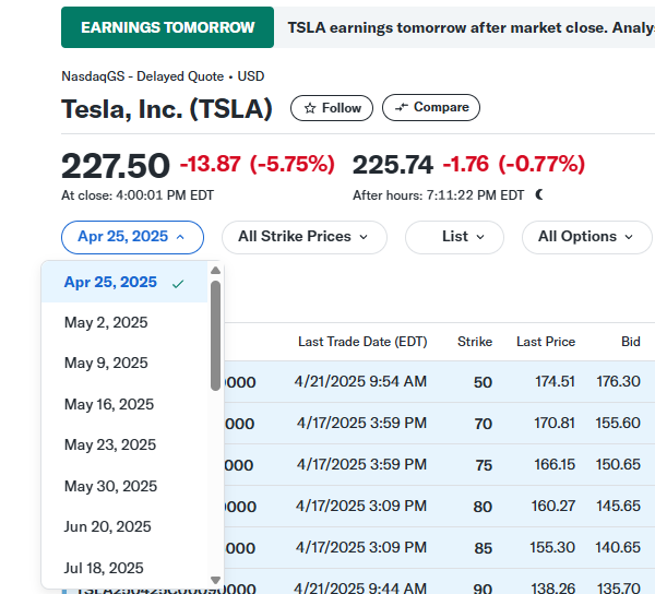 Tesla Options Data with Python